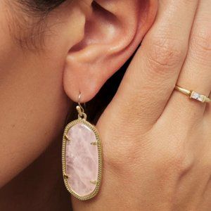 Elle Gold Drop Earrings in Rose Quartz